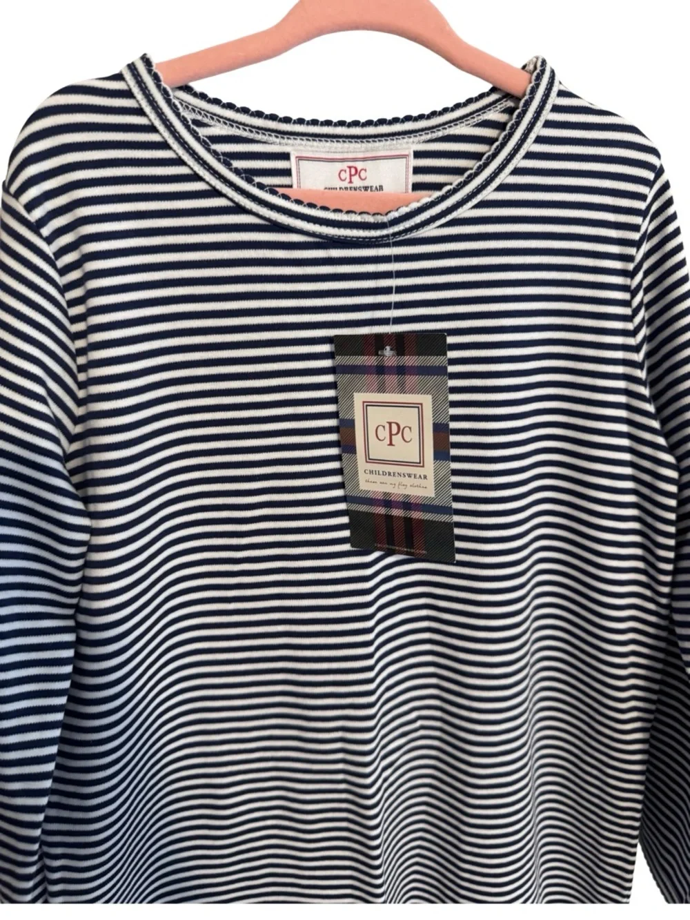 CPC Childrenswear Jillian Dress Size 7 Blue White Stripe Casual Girls Dress NWT